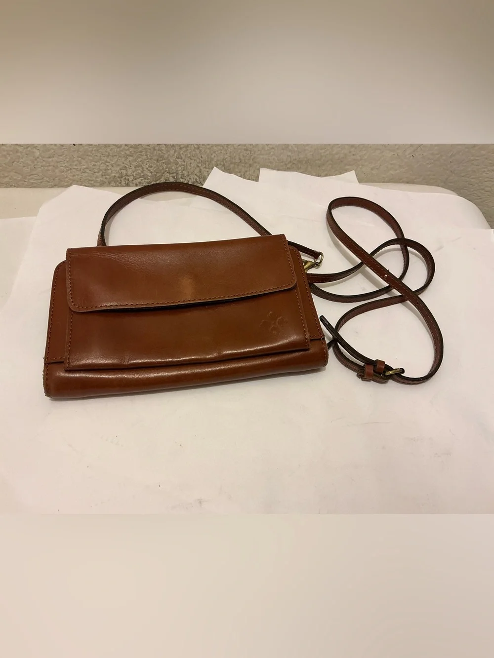 Patricia Nash Alberese Chestnut Brown Leather Crossbody Bag